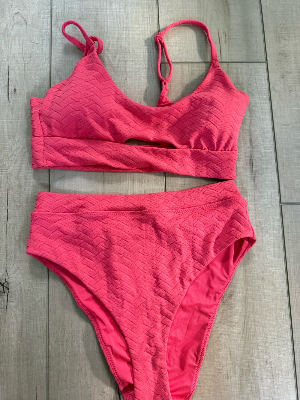 Aerie Pink Textured High-Waist Bikini Set